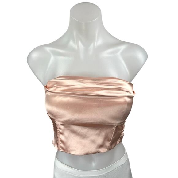 NBD Kehlani Pink Silk Satin Strapless Tube Bandeau Sleeveless Bustier Crop Top S - Picture 3 of 6